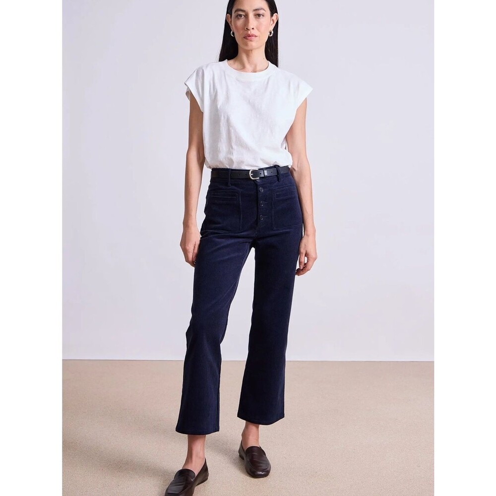 Apiece Apart Slim Marston Corduroy Pants Navy High Rise Button Fly Size 6